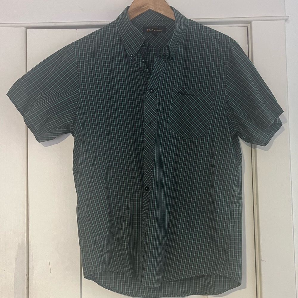 Ben Sherman green plaid button up shirt, size L
